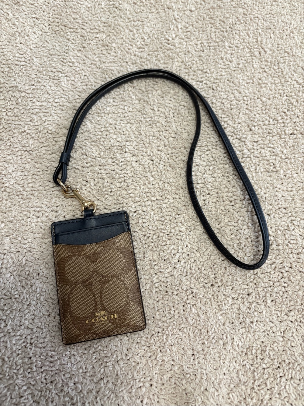 Coach Brown Signature Cardholder Lanyard with Black Strap